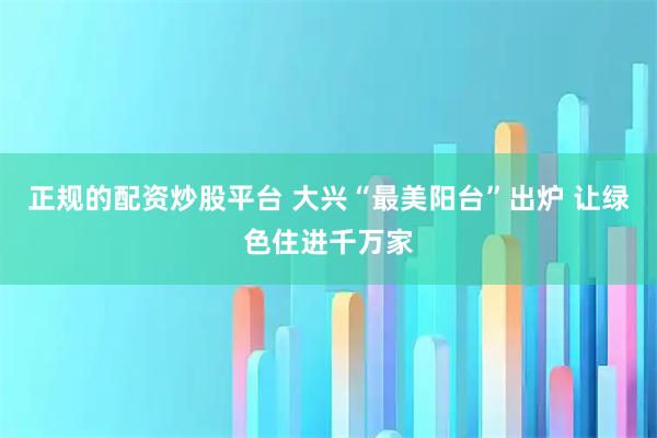 正规的配资炒股平台 大兴“最美阳台”出炉 让绿色住进千万家