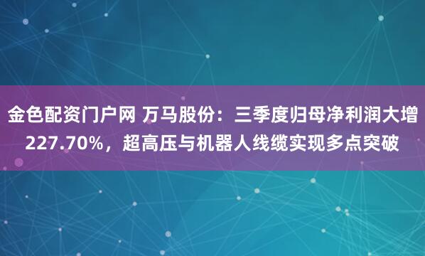 金色配资门户网 万马股份：三季度归母净利润大增227.70%，超高压与机器人线缆实现多点突破